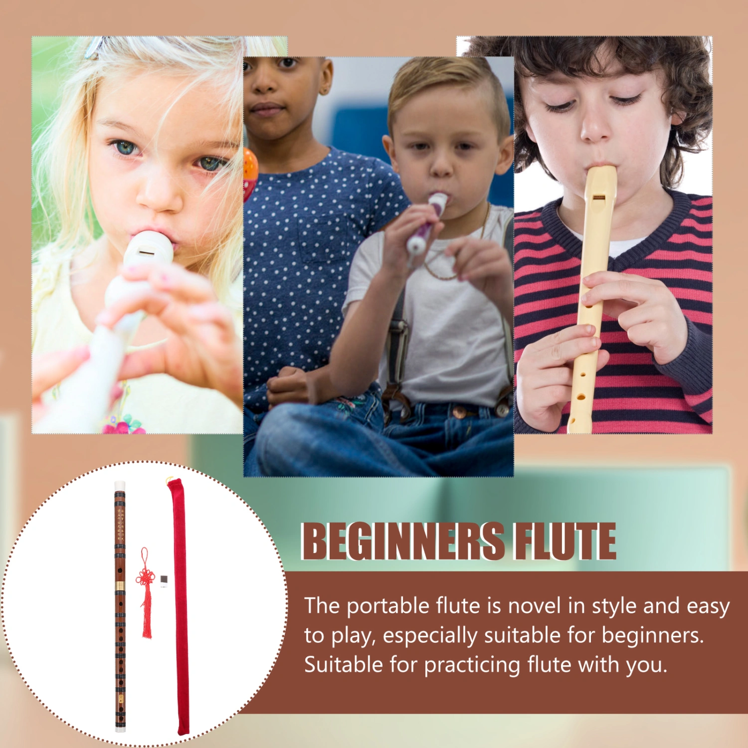 1 Set of Chinese Style Bamboo Flute Kids Adults Portable Flute for Beginner G Tone