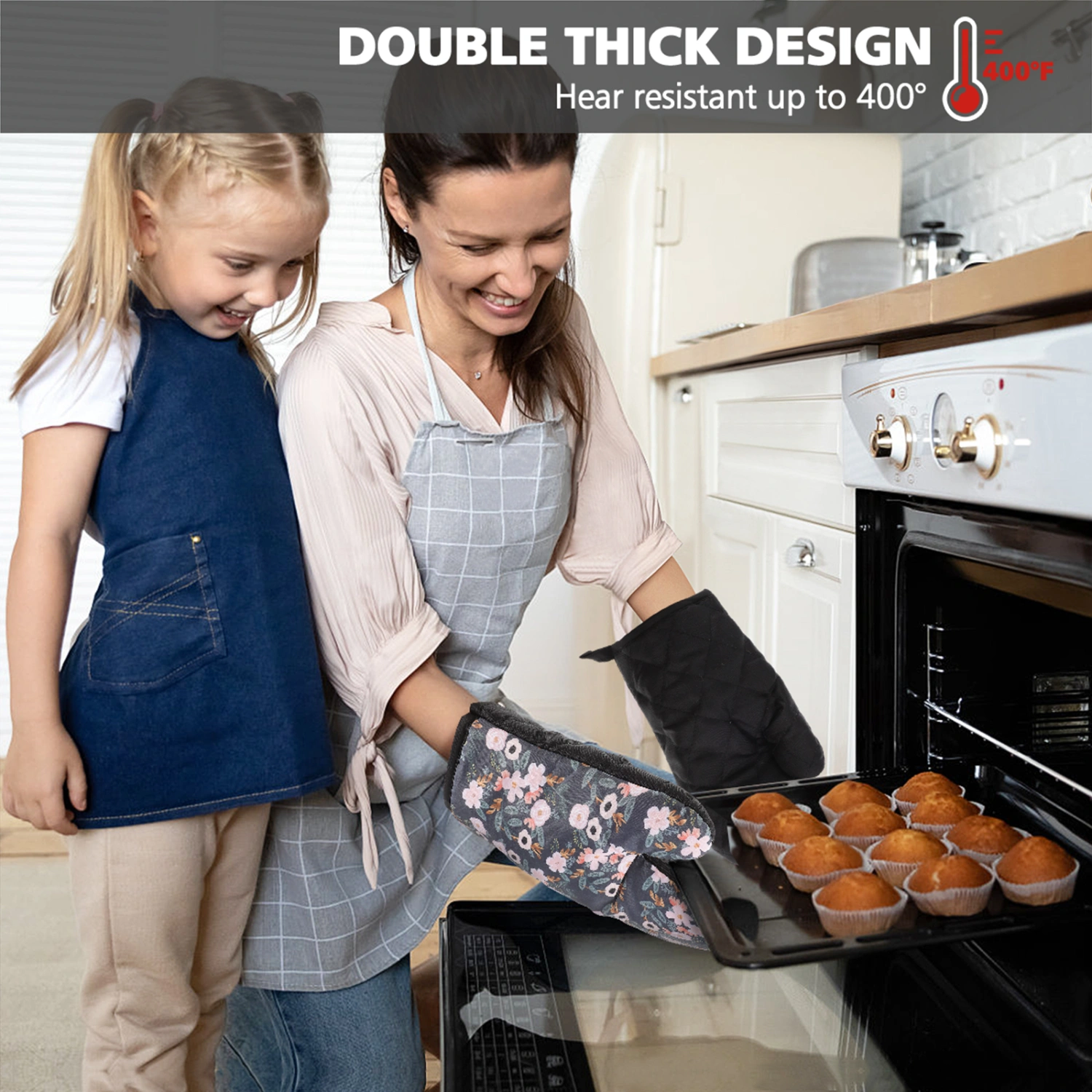1 Set Oven Mitt Kitchen Apron Pot Holder Oven Pot Mitten For Baking Cooking