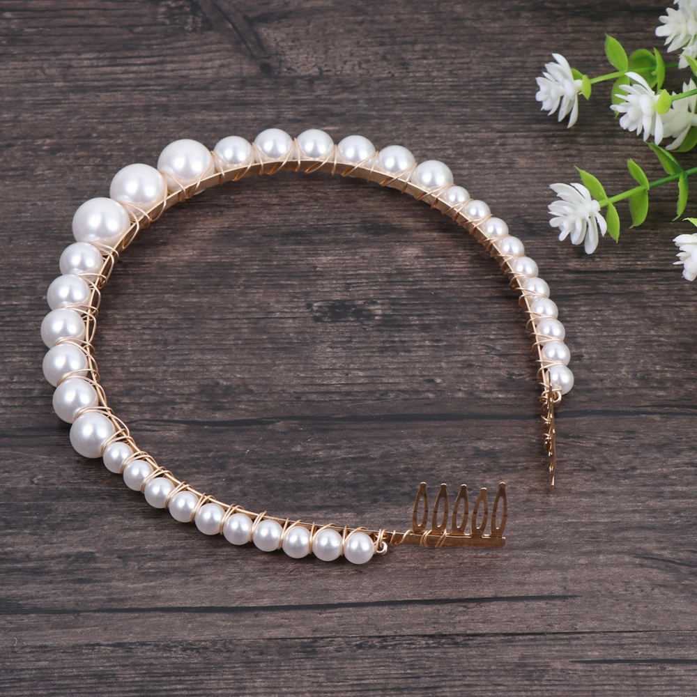 3pcs Delicate Pearl Headband Beaded Headband Hair for Women Girl Decoration