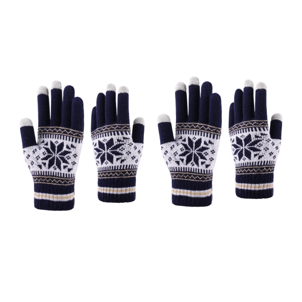 2 Pair Touch Screen Gloves Fashionable Knitted Warm Gloves Winter Windproof Hand Protector for Woman Man (G1684 Navy）