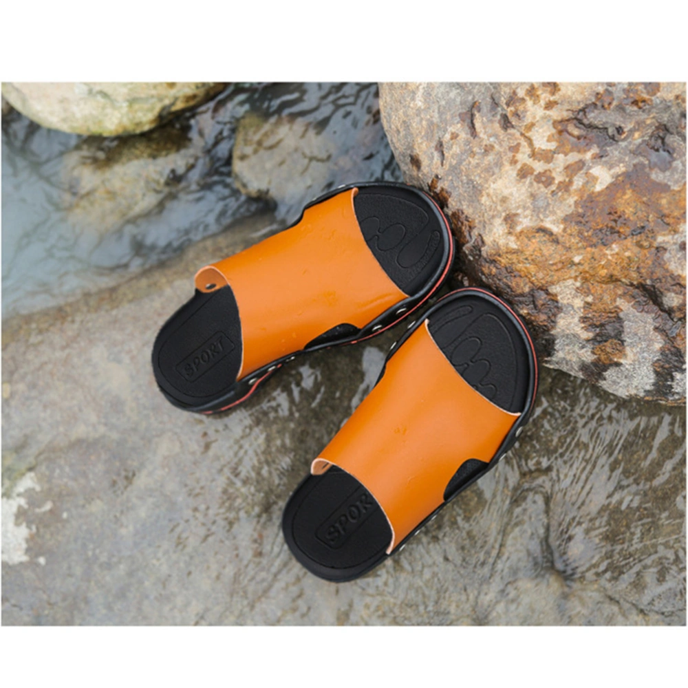 Men Leisure Slipper Skid Resistance Cool Slipper Leather Outdoor Beach Slipper (Orange, 44)