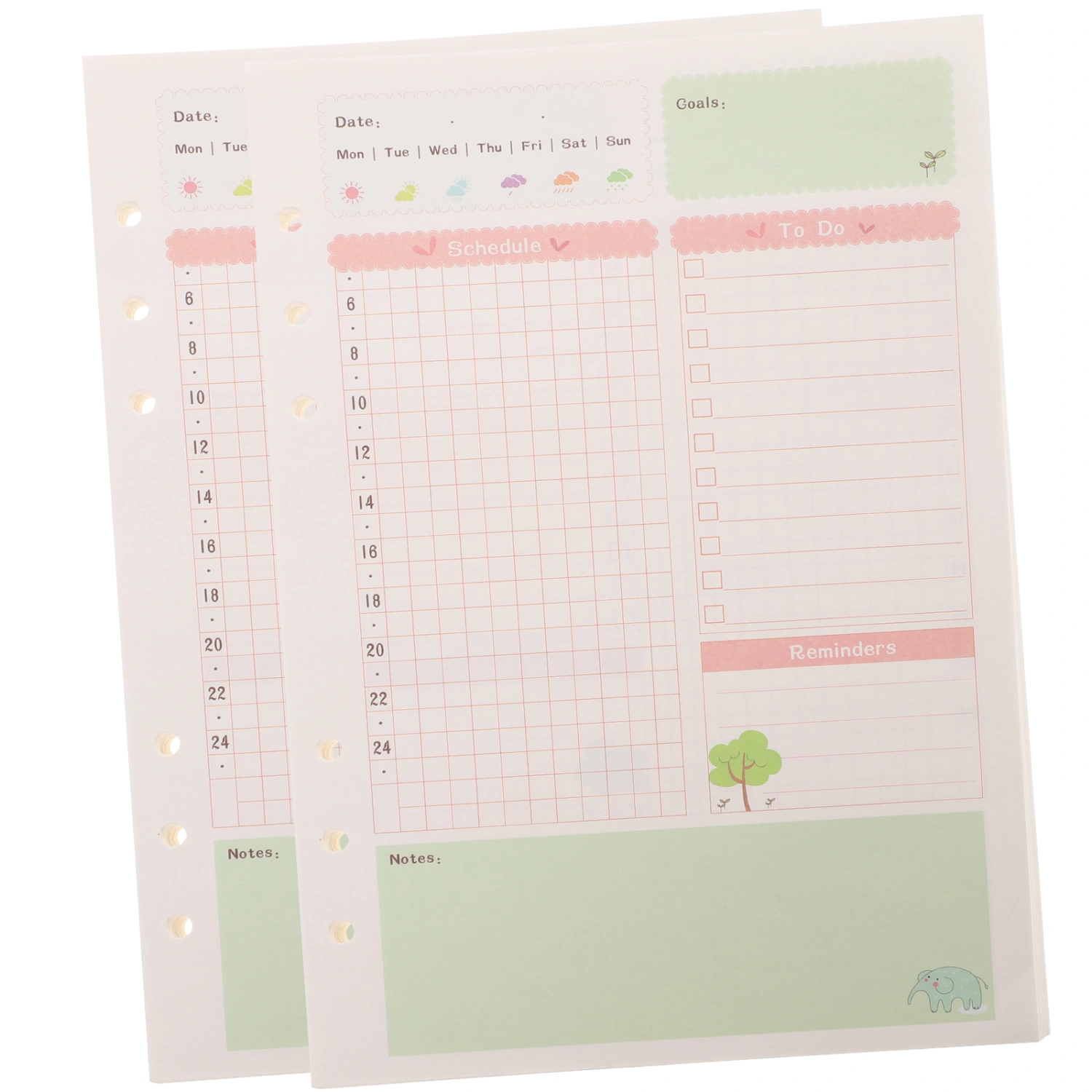1PC Colorful A5 Size 6 Holes Loose Leaf Paper Filler Paper Refills for Spiral Notebook Daily Planner Notepad (Daily Plan Pattern)