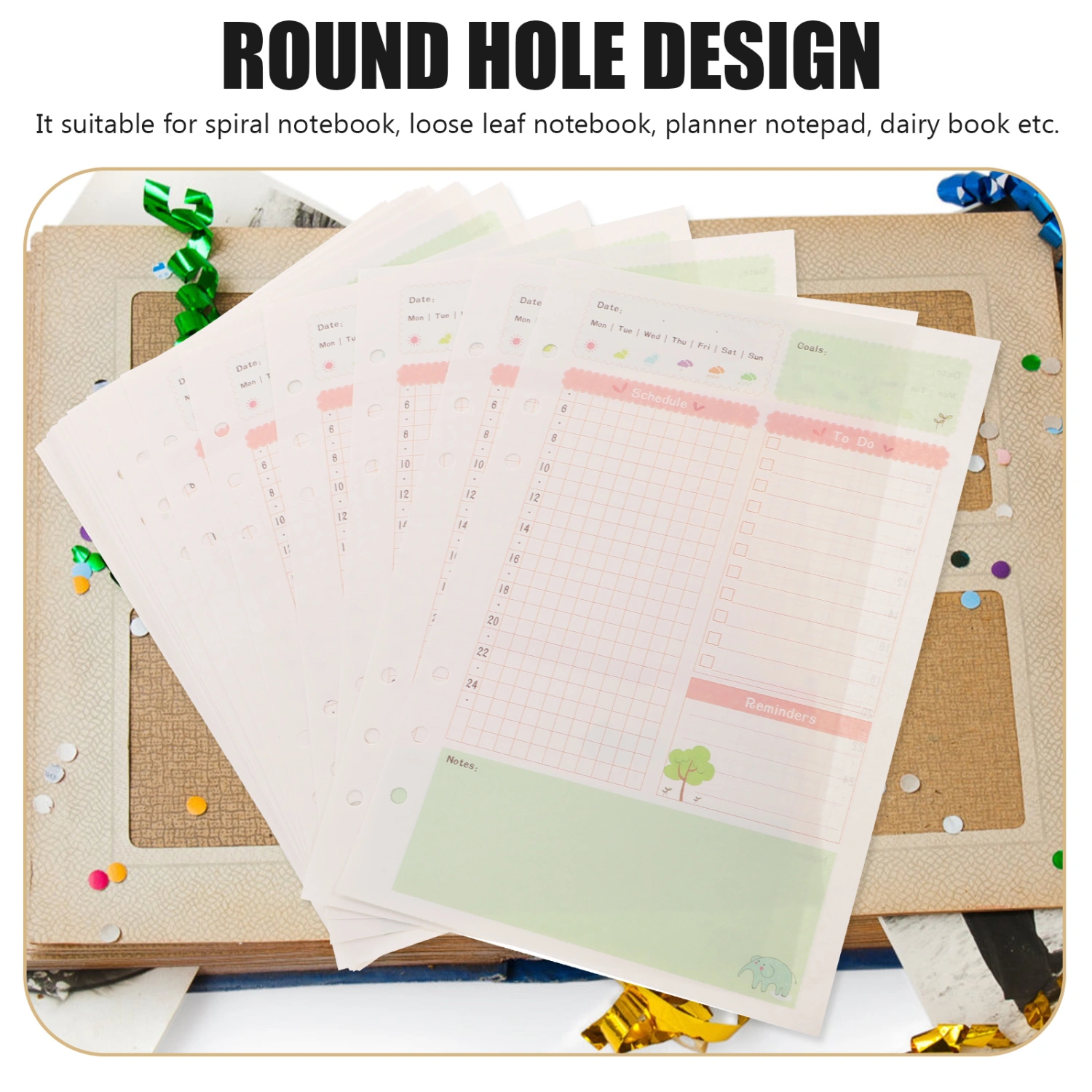 1PC Colorful A5 Size 6 Holes Loose Leaf Paper Filler Paper Refills for Spiral Notebook Daily Planner Notepad (Daily Plan Pattern)