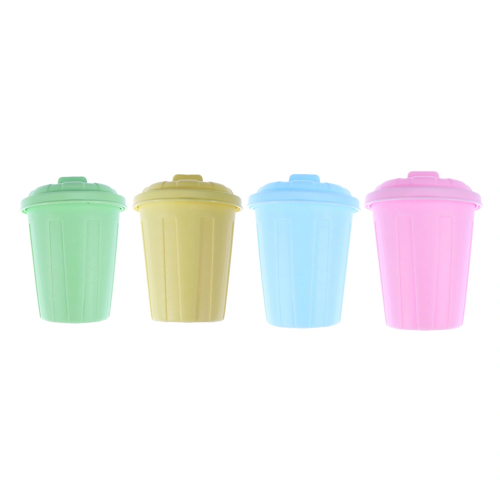 4Pcs Plastic Multifunction Storage Bucket With Lid Cosmetic Brush Pen Holder Makeup Organizer for Home Office Dorms (Yellow + Green + Pink + Blue, 1Pc/Each Color)