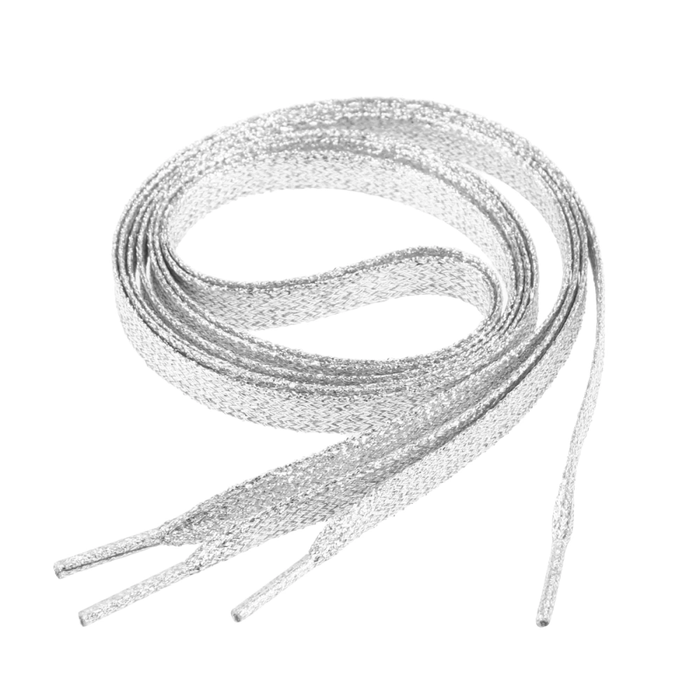 1.1m Flat Glitter ShoeLaces Colored Flat Shoestring Bootlaces for Shoes Sneakers (Silver)