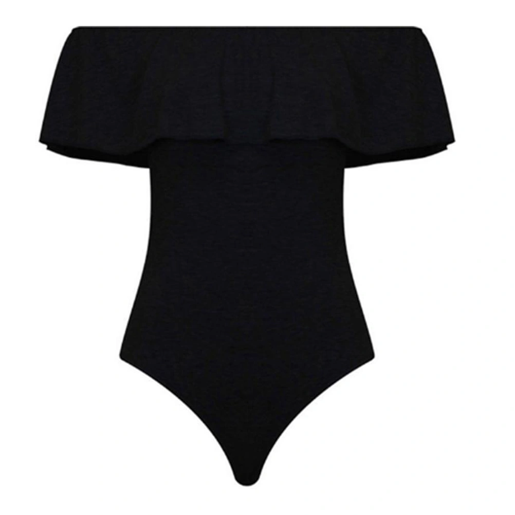 Fashion Flouncing Boat Neck Jumpsuit Elegant Undergarments for Women Size S (Black)