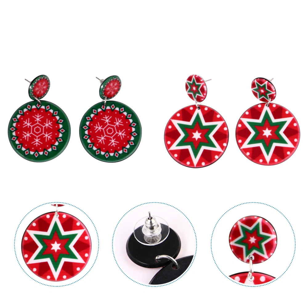 2 Pairs of Acrylic Earrings Creative Christmas Style Lady Party Earring Random Style