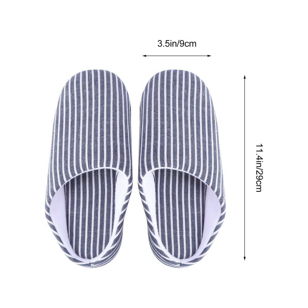 Blue Stripe Cozy Slippers Japanese Style Adult Fluffy Shoes Keep Warm Loafer for Autumn Winter (Size XL, Suitable for Size 42-43)