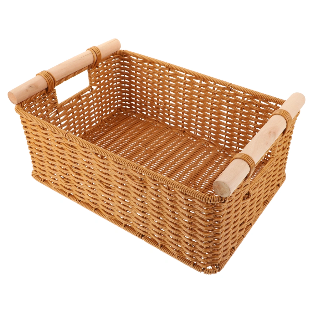 1PC Portable Plastic Storage Basket Home Storage Basket with Wooden Handle