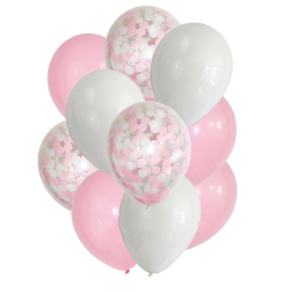 10pcs 12inch Round Latex Balloon Confetti Balloon Set for Wedding Birthday Baby Shower Festival Anniversary Party Decoration (Pink)