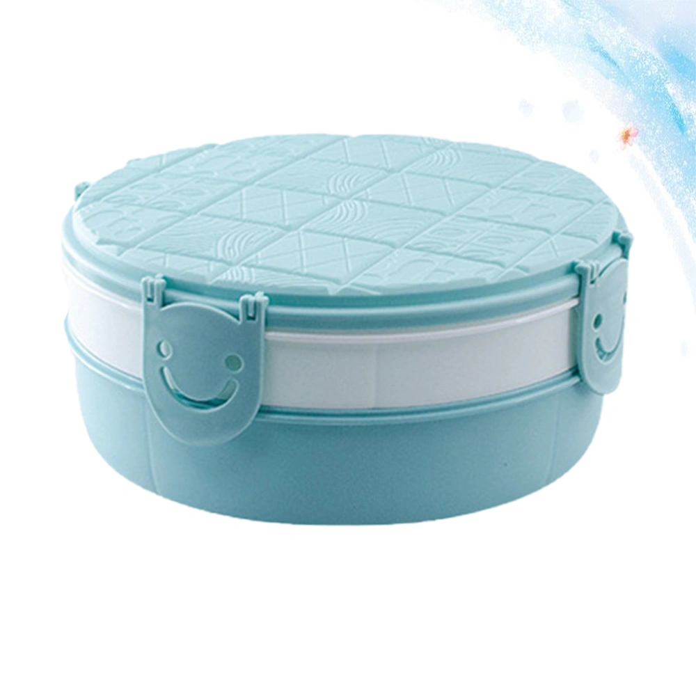 Round Fruit Plate Snack Fruit Tray Nuts Candy Sealing Storage Box with Cover for Party Festival - Double Layer (Blue)