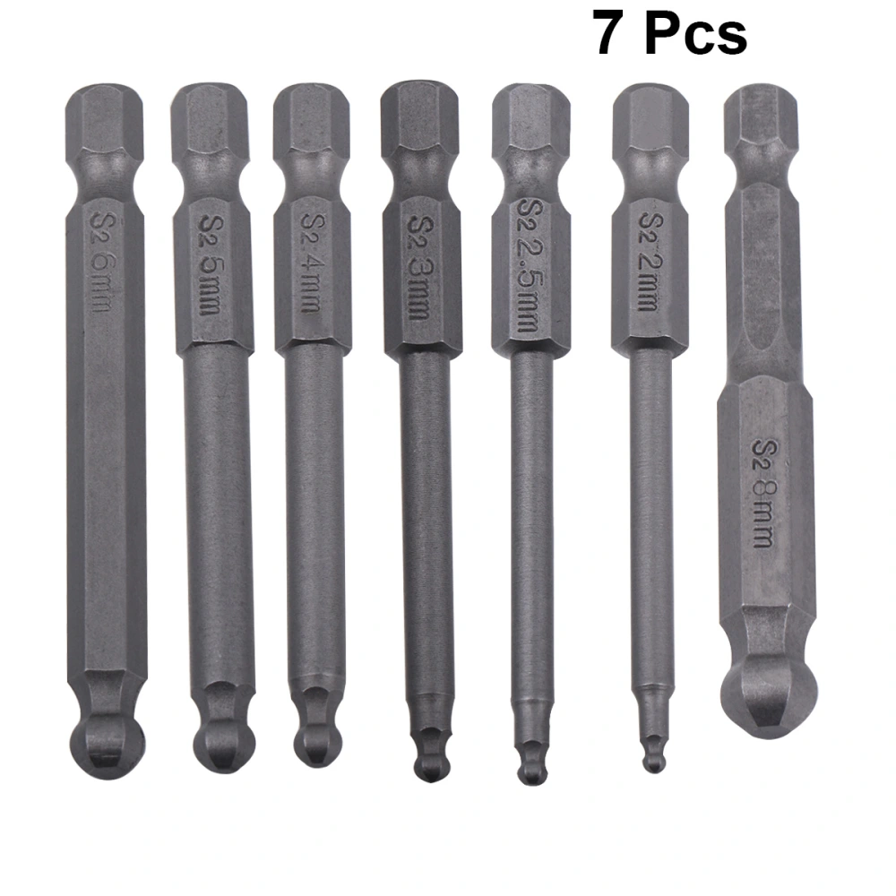 7Pcs Magnetic Alloy Steel Ball Screwdriver Bits Set Ball End Hexagon Head Hex Long Screwdriver Bar Bits