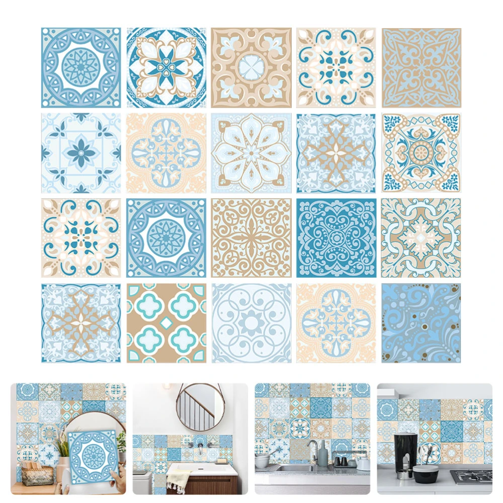 20Pcs Self Adhesive Tile Sticker Vintage Wall Decal for Kitchen Bathroom (15x15cm)