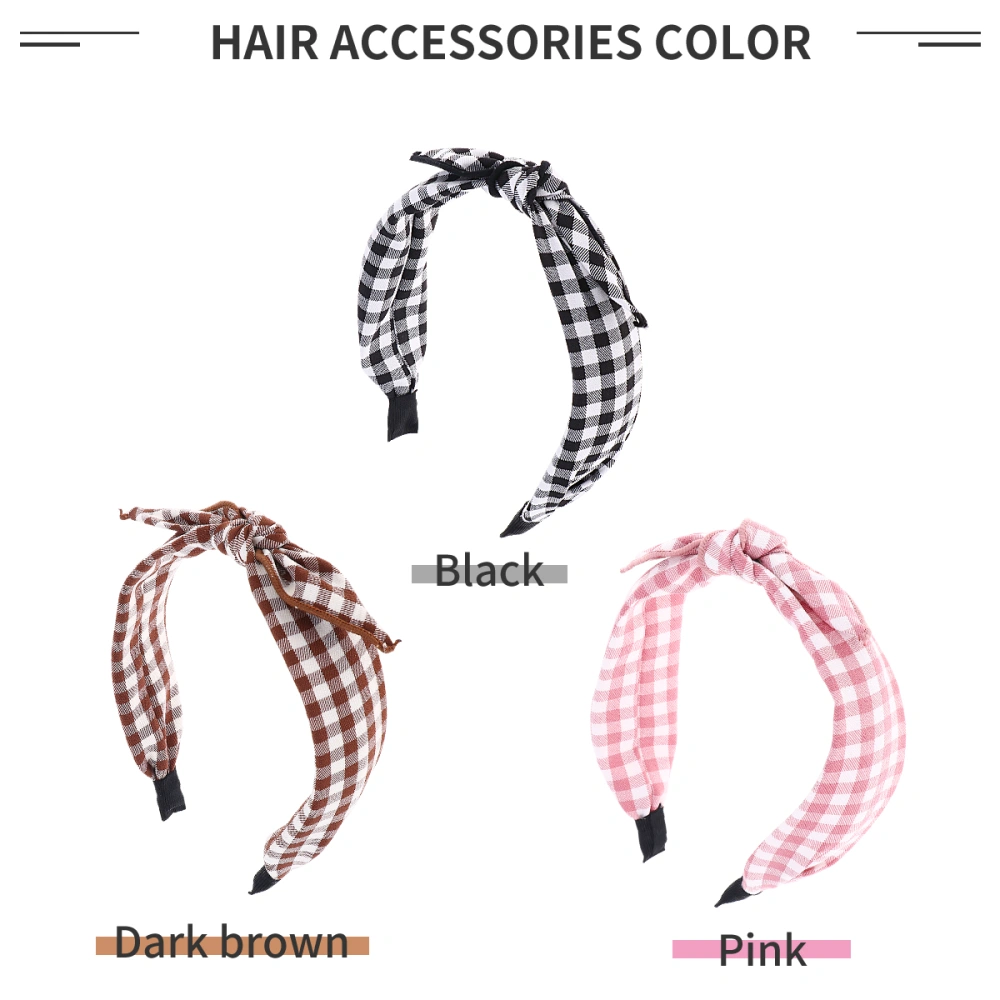 3Pcs Vintage Hair Fashion Head Spliced Headband Daily Headwear Birthday Gift for Girls(Pink + Black +Brown)