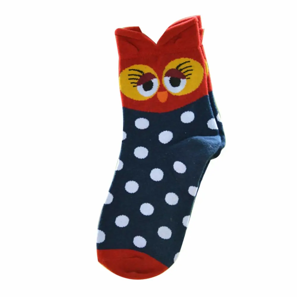 1 Pair Cotton Crew Socks Adorable Owl Stretchy Elastic Mid-calf Sports Socks for Women Girls (Dark Blue)