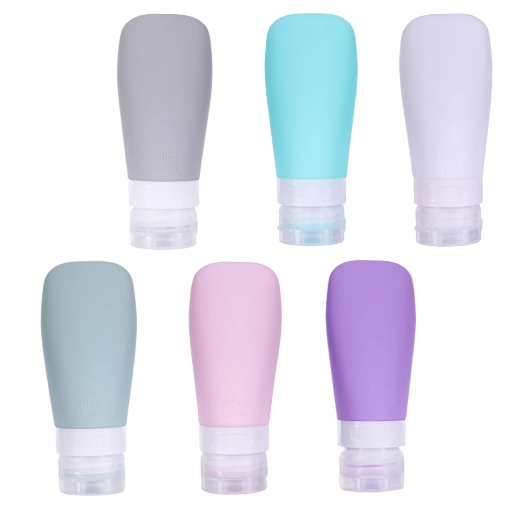 6pcs 60ml Sector Empty Travel Bottle Silicone Cosmetic Bottle Portable Cosmetic Bottle (Pink, Light Grey, Purple, Lake Blue, White, Grey Green, 1pcs Each)