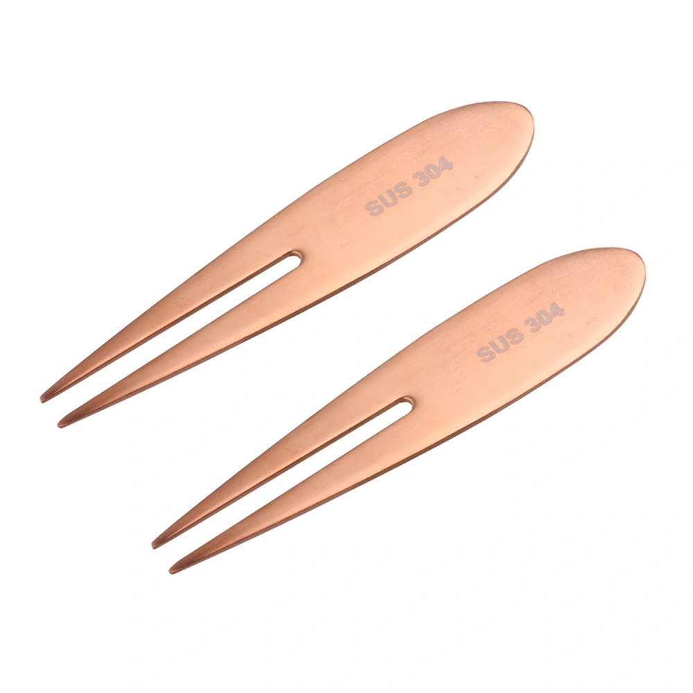 2PCS Stainless Steel Fruit Picks Two Prongs Dessert Fork Salad Forks Party Supplies for Hotel KTV Bar (Rose Gold)