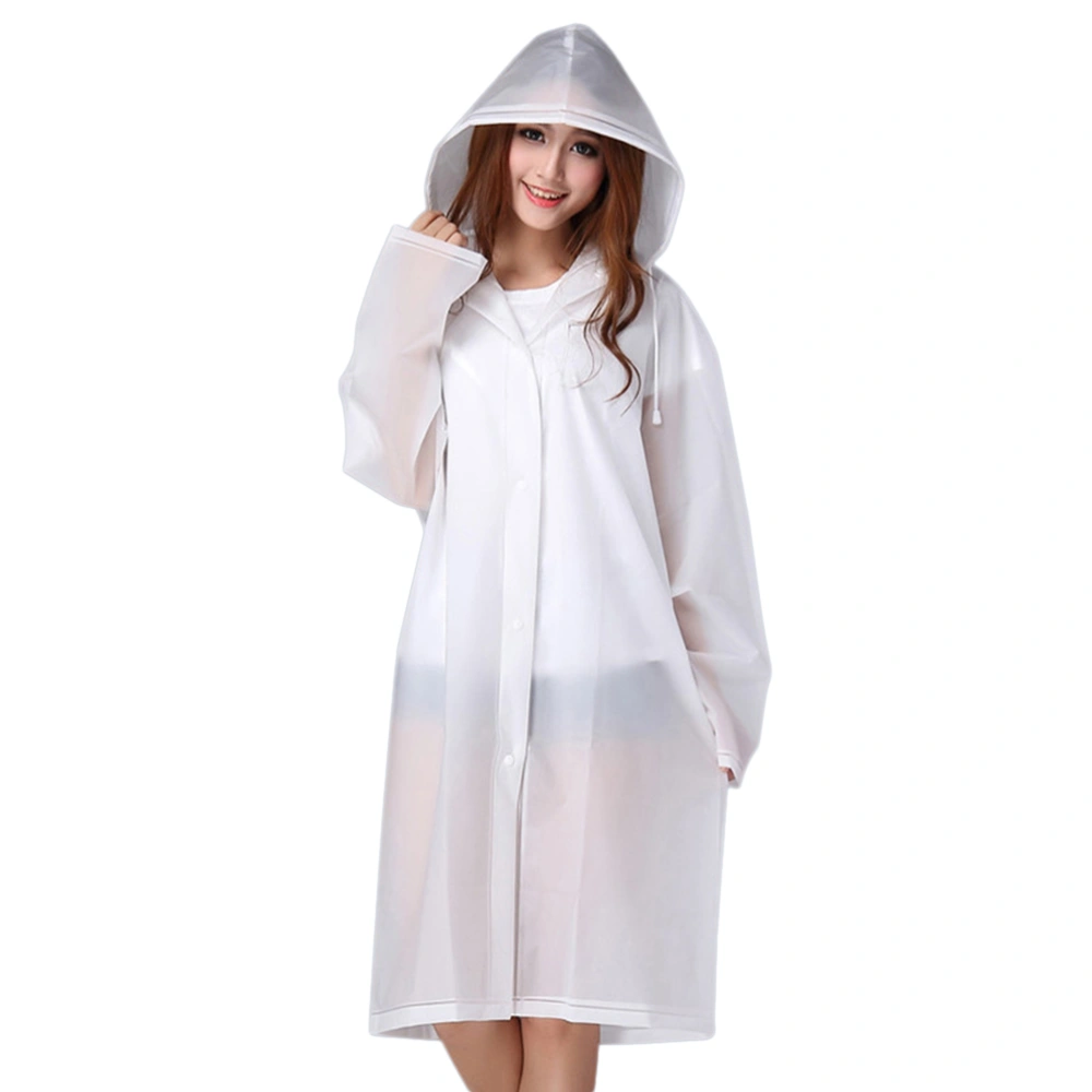 Polish Semitransparent Raincoat Women Men Portable Outdoor Travel Rainwear Waterproof Thicken Premium Camping Hooded Ponchos Plastic Rain Cover (M, White)