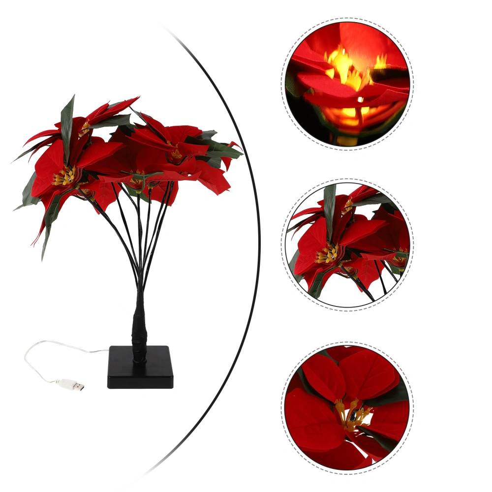 1Pc Artificial Poinsettia Tree Lamp Xmas Valentine's Day Scene Lamp Decor