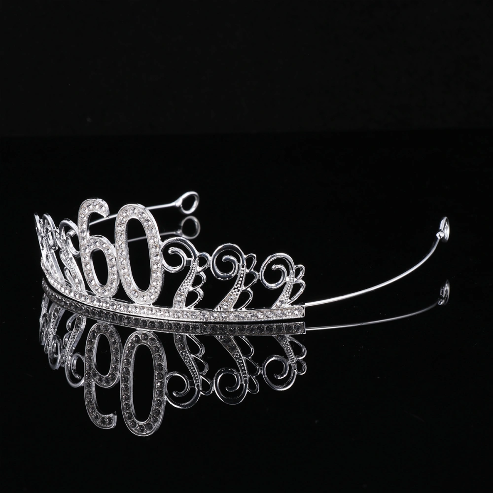 Silver Crystal Crown Party Cake Topper Decoration Number 60 Crown Ornaments Delicate Baking Picks Rhinestone Cake Tiara Birthday Cake Accessories