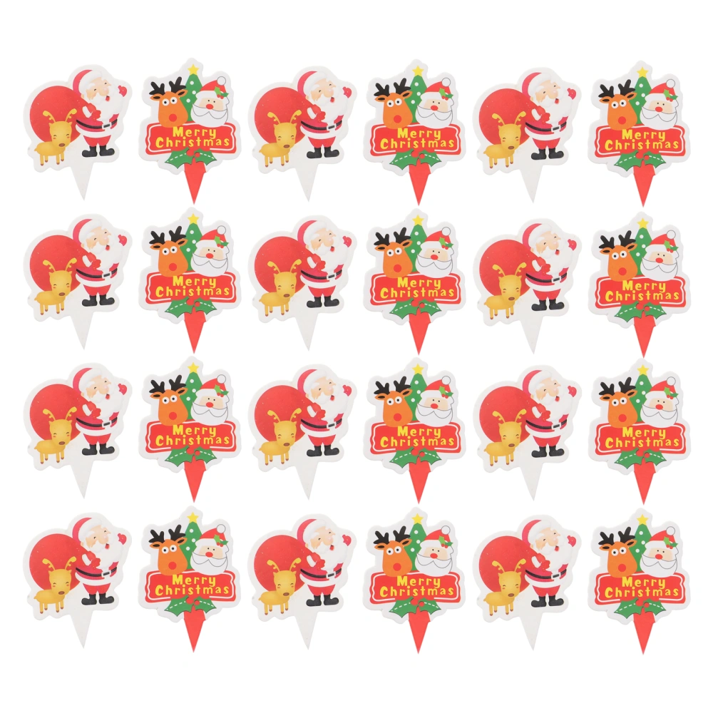 100PCS Merry Christmas Cake Toppers Santa Xmas Tree Cake Banners for Kids Birthday Home Xmas Cupcake Baking Decor