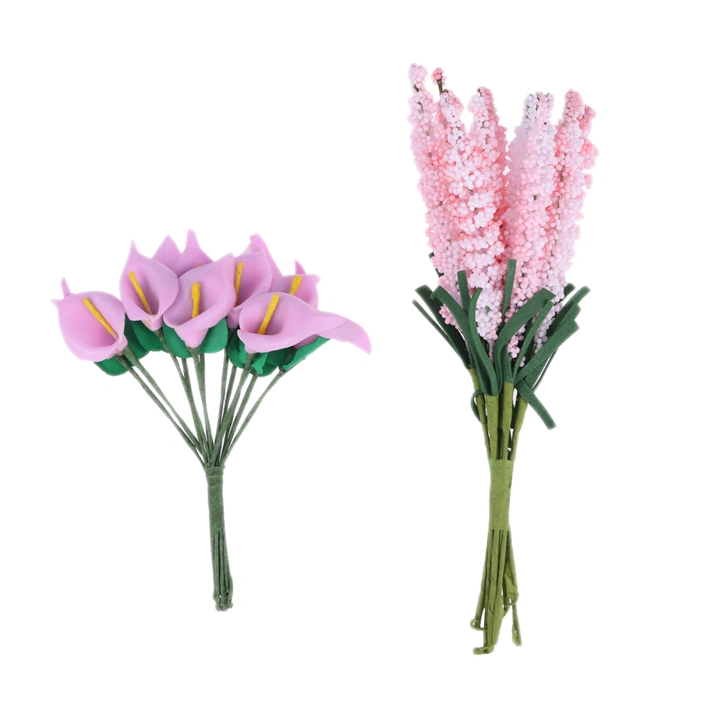 Artificial Flowers Bouquet Simulation Calla Lily Bouquet (Pink) and Simulation Lavender (HS58-1 Pink) Set for Home Interior Living Room Party Wedding Decoration Photography Background Props