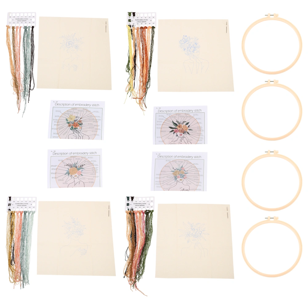 4 Sets of Handmade Embroidery kit Home DIY Beginner Embroidery Supplies