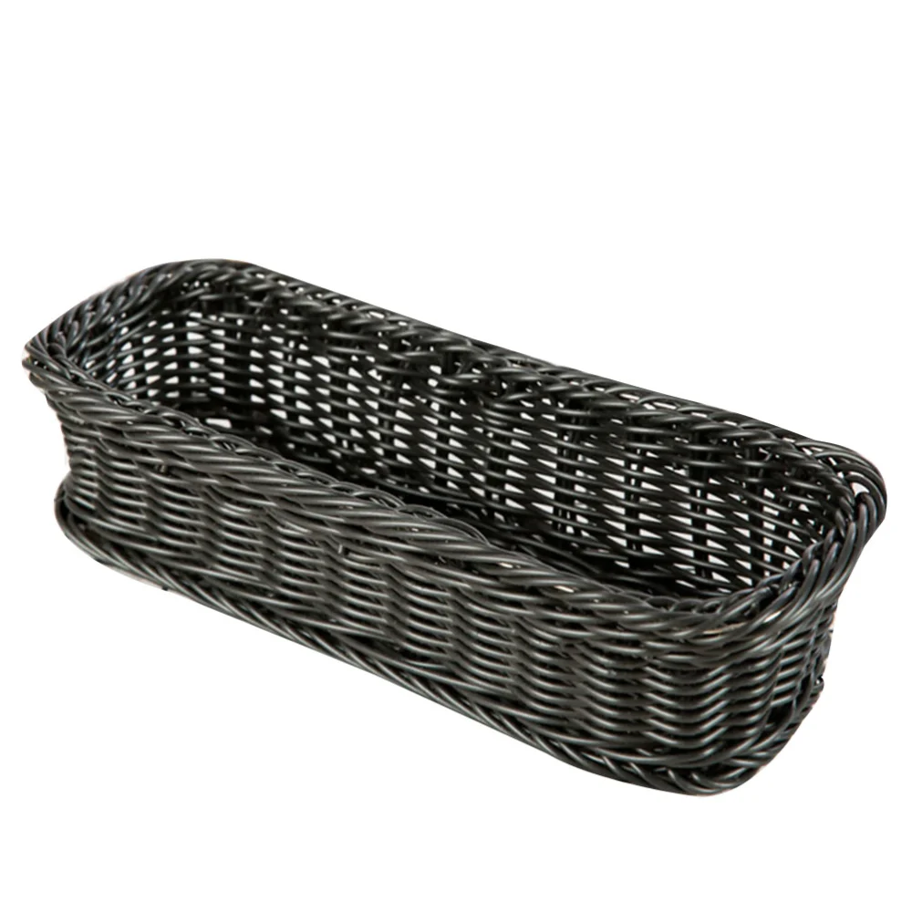 1pc Woven Plate Basket Rectangular Imitation Rattan Basket Multi-functional Basket for Kitchen Home (Dark Grey, 28x11x7cm)