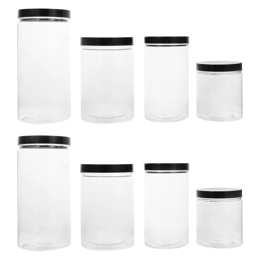 8pcs Clear Moisture-proof Pots Honey Sugar Foods Storage Cans with Black Lid