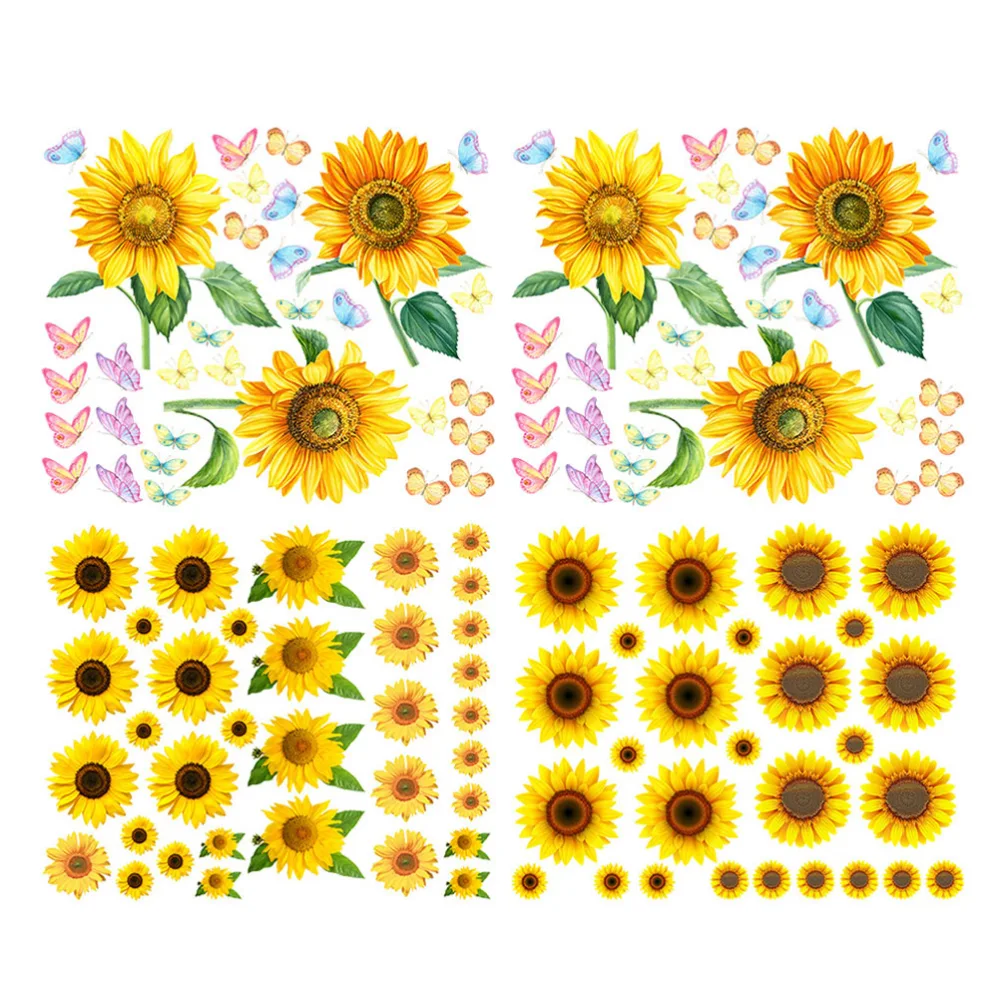 4 Sheets Reusable Sunflower Wall Decal DIY Flower Wall Sticker for Kid's Room