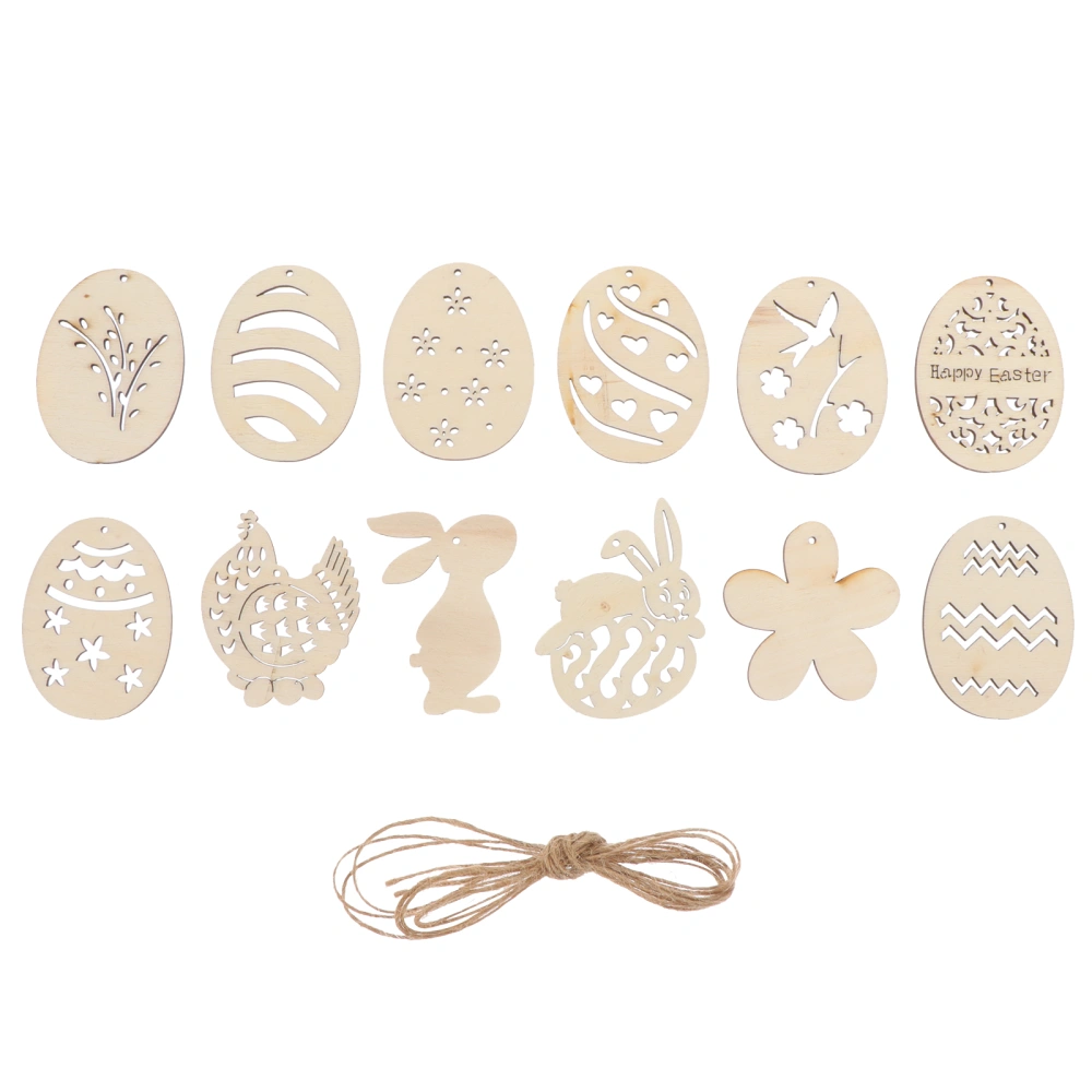 48pcs Wooden Easter Egg Hen DIY Pendants Easter Party DIY Rabbit Hanging Decors