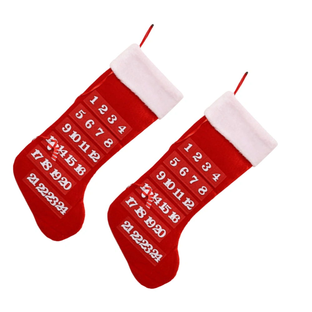 2PCS Christmas Countdown Calendar 24 Days Xmas Stocking Shaped Wall Door Hanging Pendant Decoration