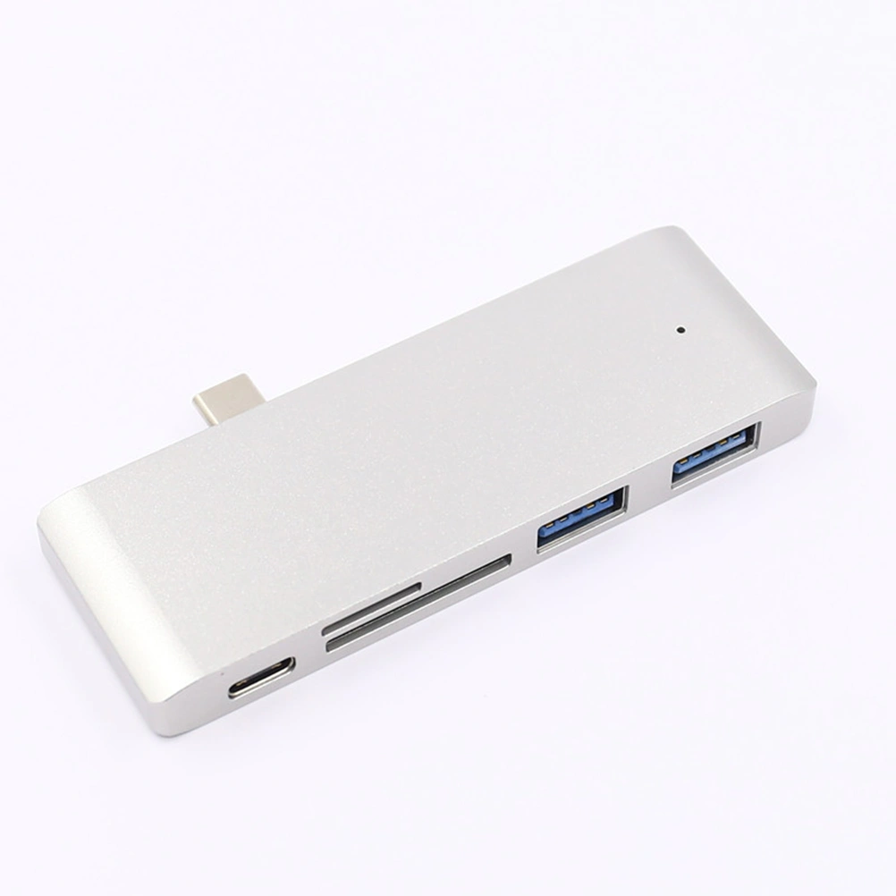 5 In 1 Type-C Hub with 2 USB 3.0 Ports SD Micro SD Interface Compatible with Windows (Silver)