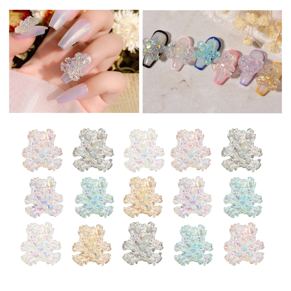 18Pcs Stereoscopic Nail Art Decorations Bear Shaped Ornaments Shiny Nail Studs