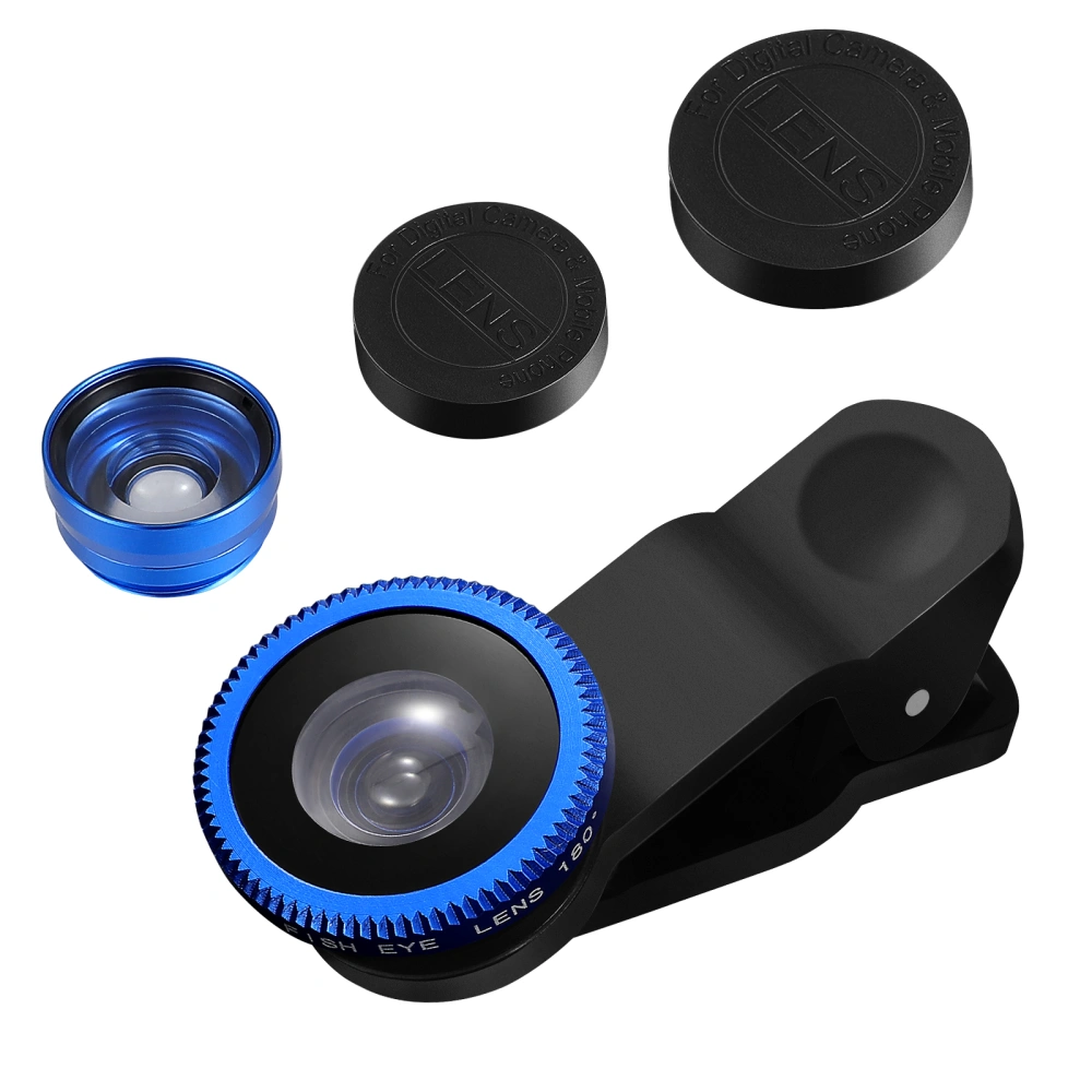 Hemobllo Cell Phone Camera Lens Universal Mobile Phone Lens 3 in 1 Super Wide Angle Lens Macro Lens and Fisheye Lens (Blue)