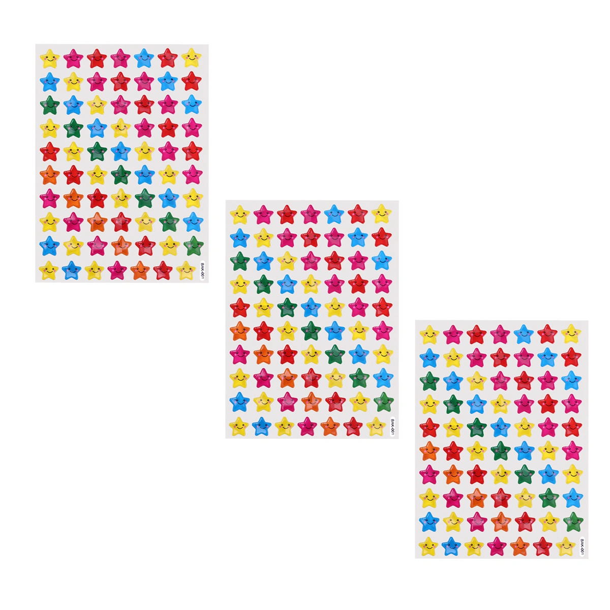 3 Sheets of Self Adhesive Assorted Color Smile Face Star Stickers 210 Reward Stickers Students Rewards Teachers Supplies