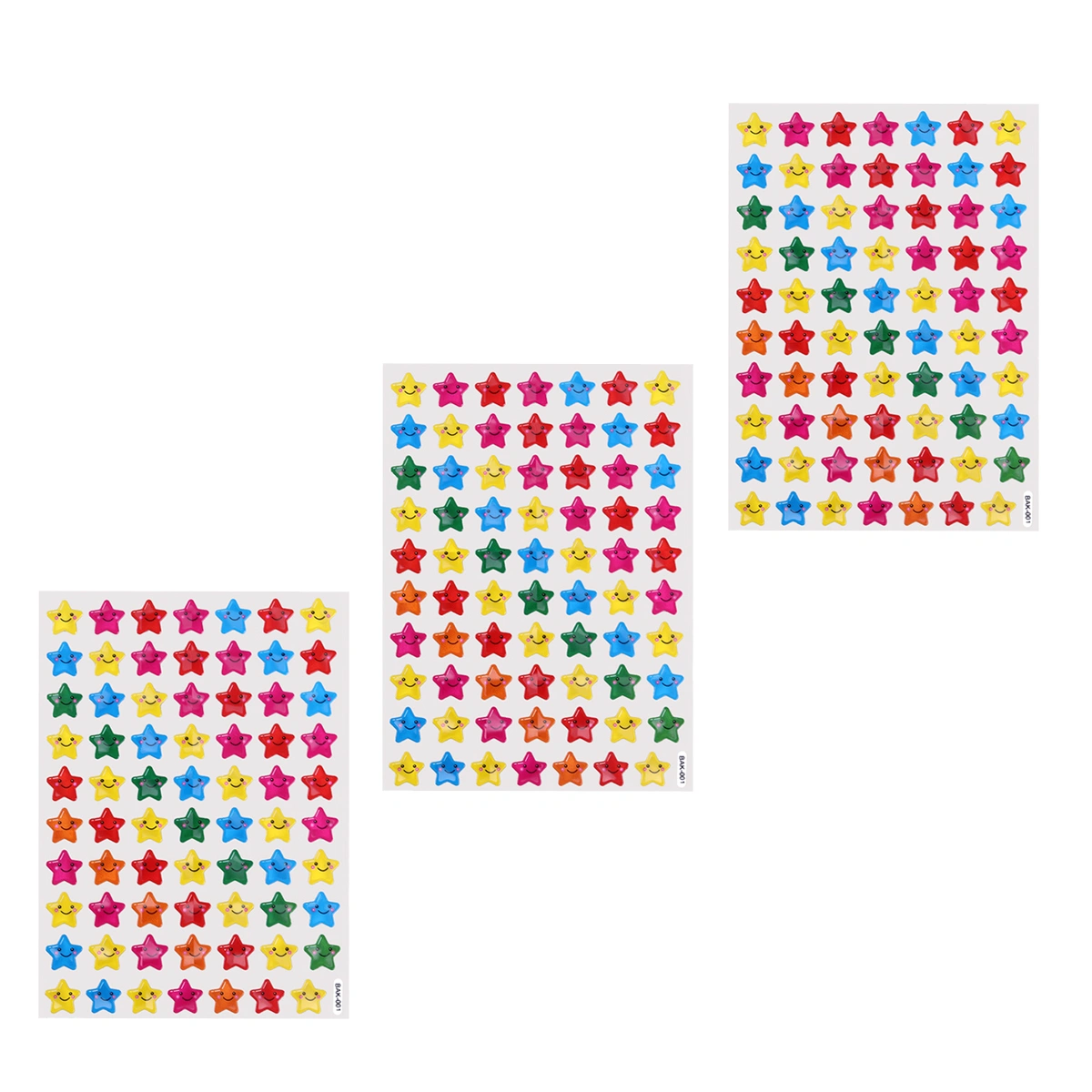 3 Sheets of Self Adhesive Assorted Color Smile Face Star Stickers 210 Reward Stickers Students Rewards Teachers Supplies