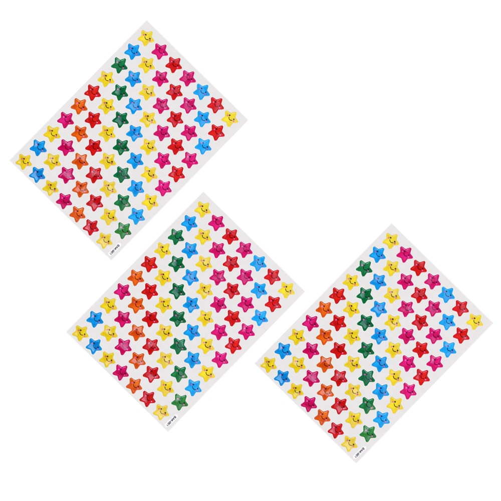 3 Sheets of Self Adhesive Assorted Color Smile Face Star Stickers 210 Reward Stickers Students Rewards Teachers Supplies