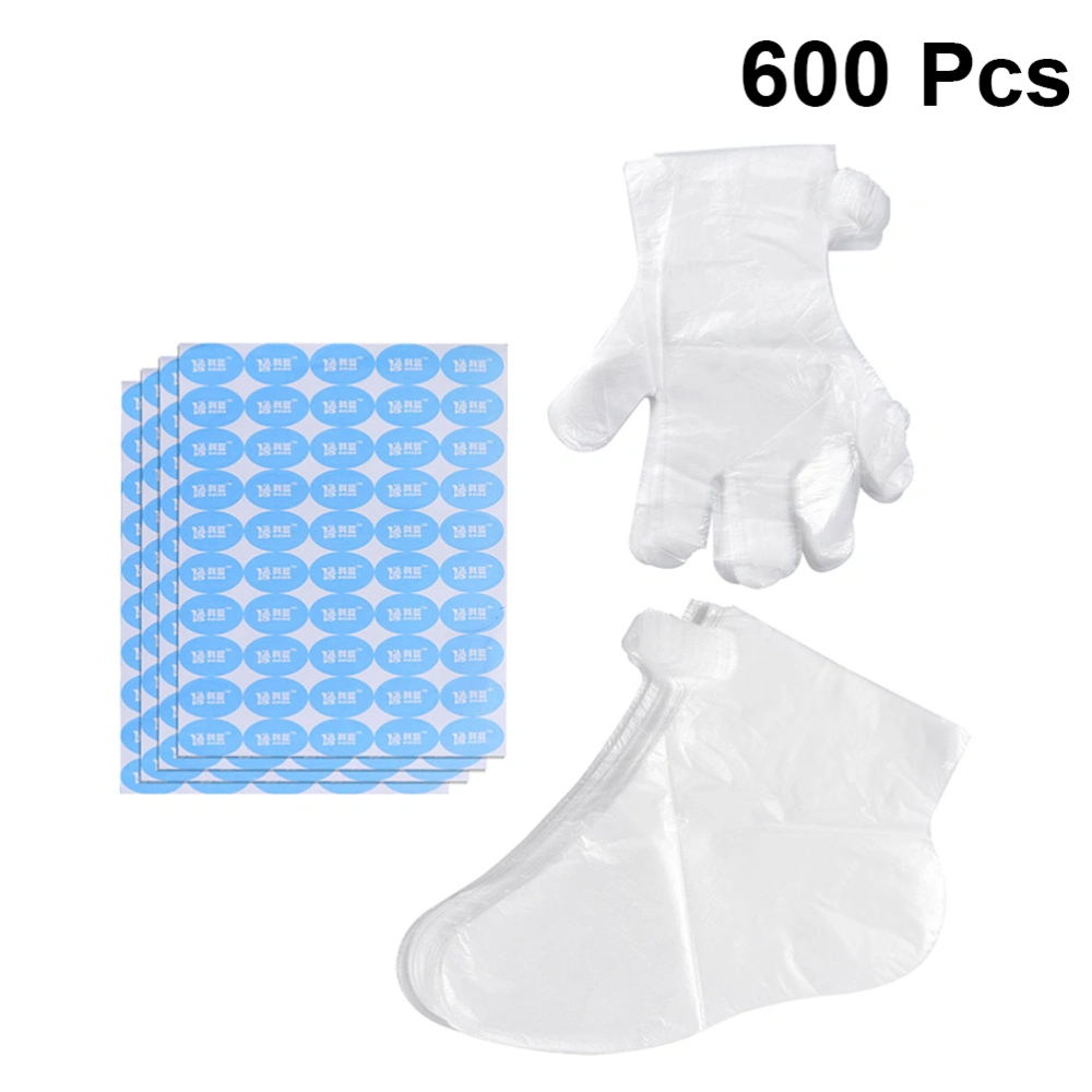 Disposable Foot Cover Breathable Plastic Gloves Waterproof Foot Cover (300pcs Gloves, 300pcs Foot Cover, 600pcs Sticker)