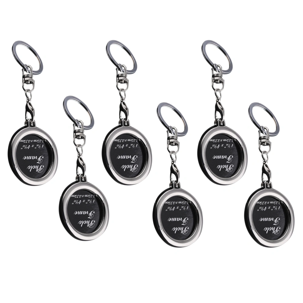 6Pcs Fashion Mini Photo Frame Metal Keychains Key Rings Keyfob Gift for Couple and Family (Circle)