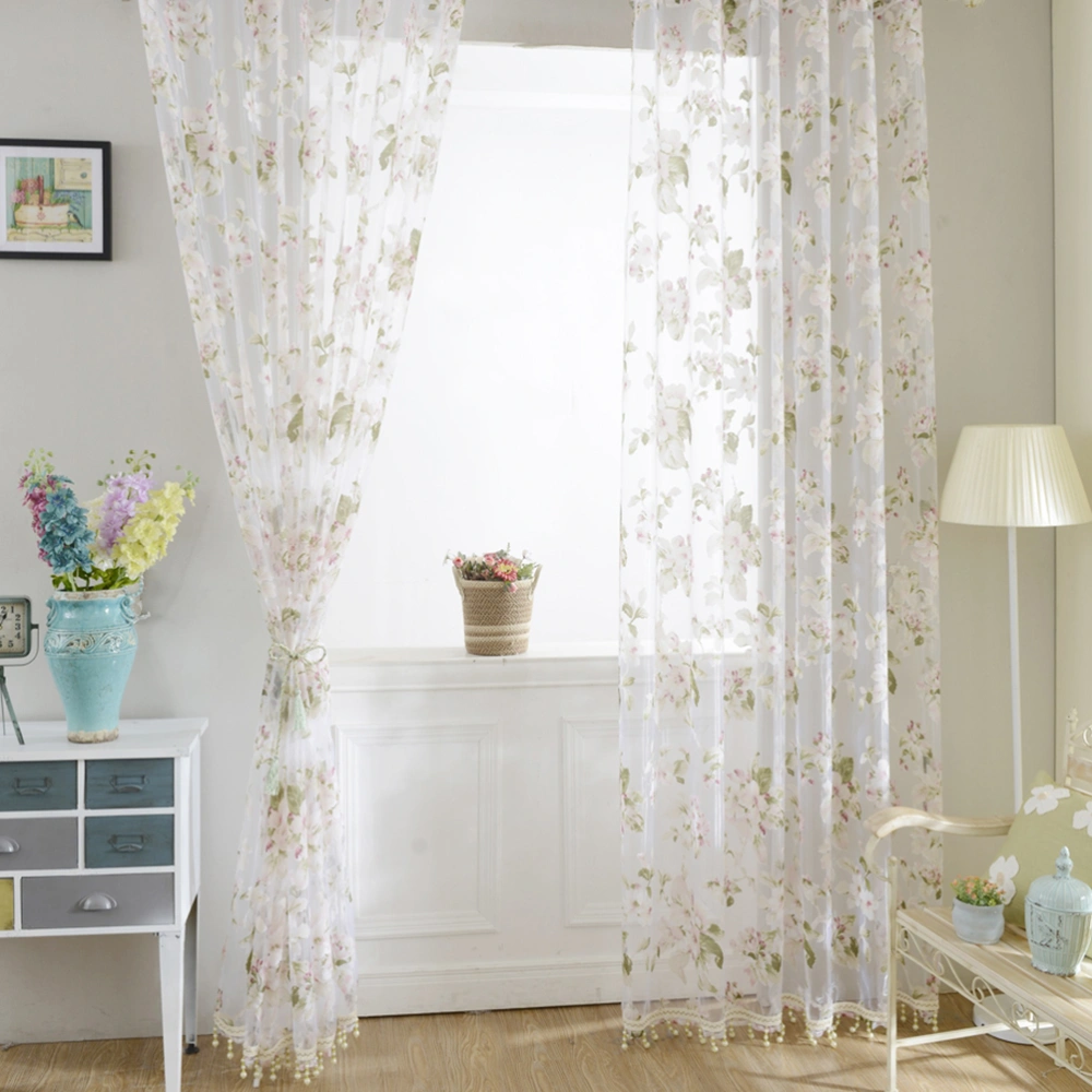 Orchid Flower Sheer Curtains Window Screen Window Gauze Door Scarf Drapes Valance For Room Decor 100x250cm (Pink)