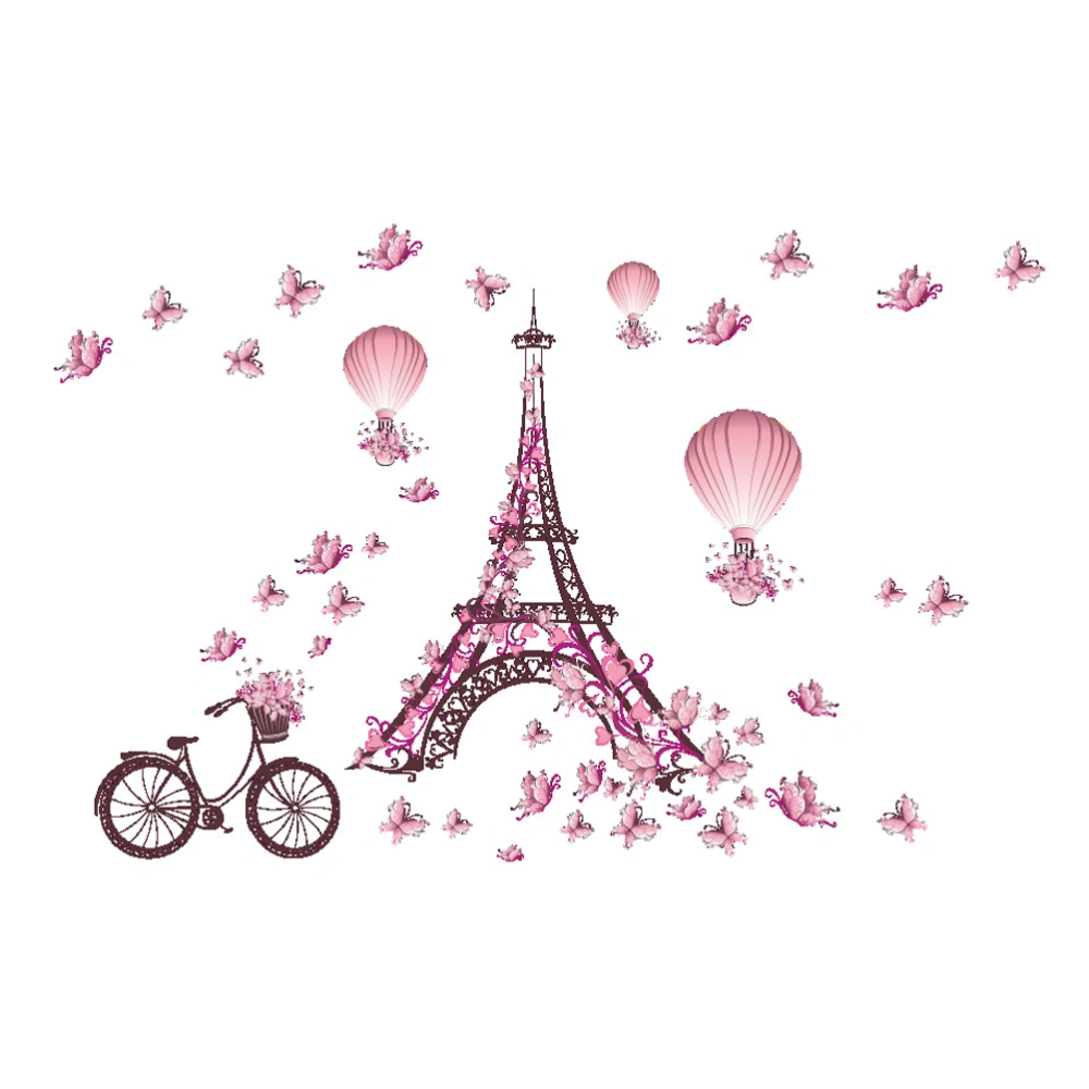 Romantic Eiffel Tower Pink Balloon Decals DIY Art Mural Decor Removable Wall Stickers TV Background Home Decoration