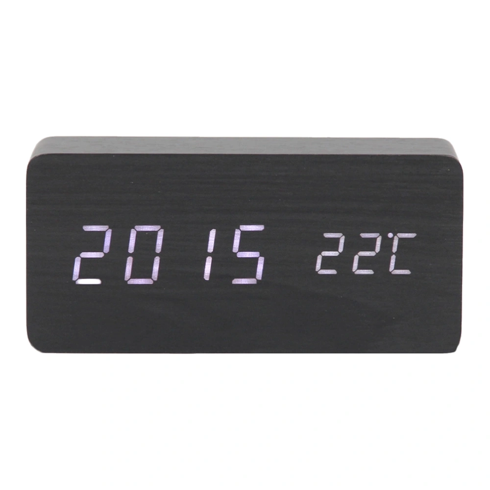 Modern Wooden Wood LED Alarm Clock Calendar Thermometer Without Battery(Black and Wood White)