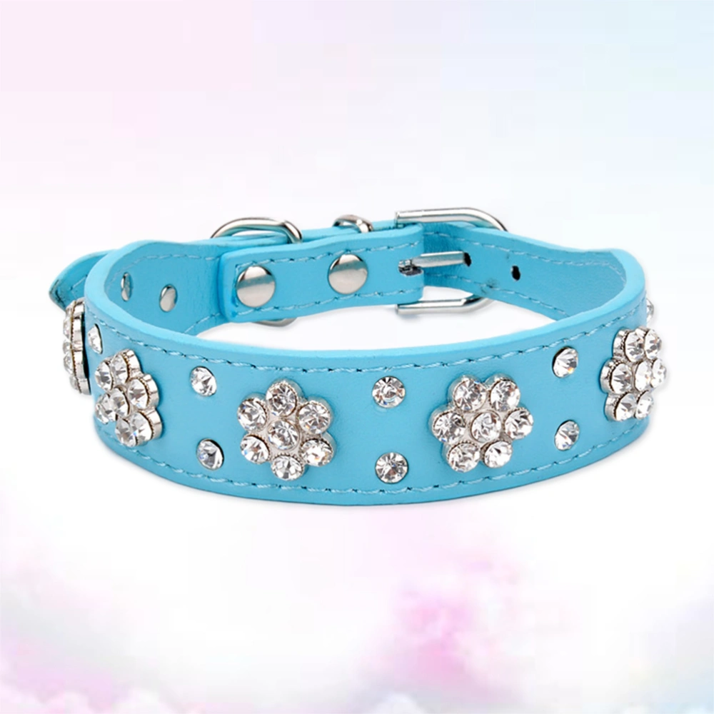 PU Leather Dog Collars Diamante Dog Collar for Small Medium Large Dogs and Durable Collar Size M (Blue)