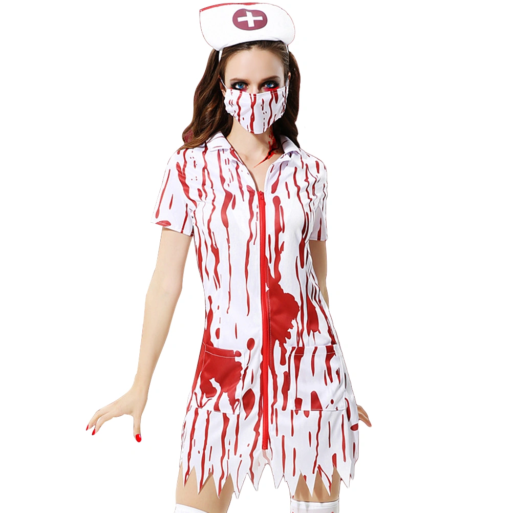 Cosplay Adult Halloween Horror Costume with Blood 's Suit Headwear and Mask and Dress - Size M