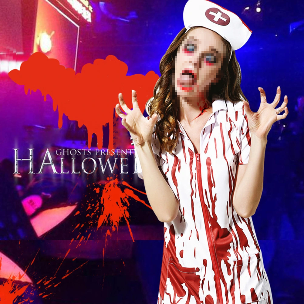 Cosplay Adult Halloween Horror Costume with Blood 's Suit Headwear and Mask and Dress - Size M