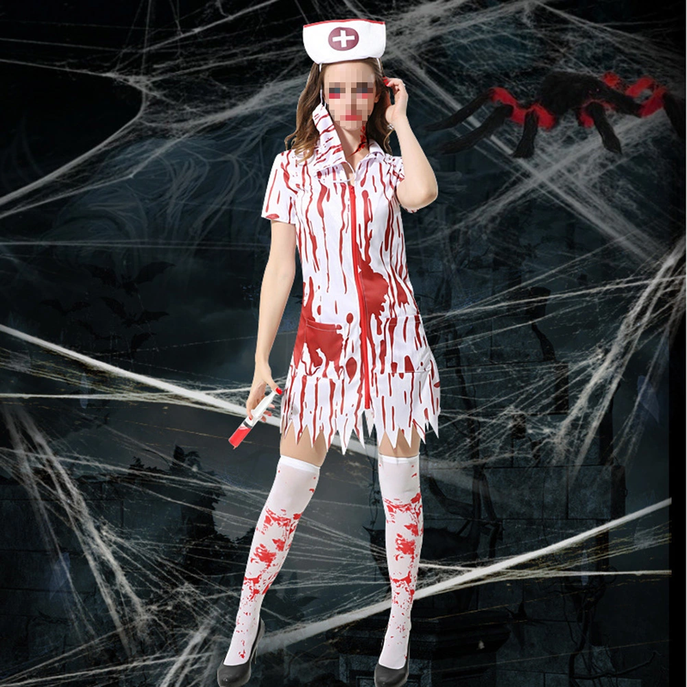 Cosplay Adult Halloween Horror Costume with Blood 's Suit Headwear and Mask and Dress - Size M