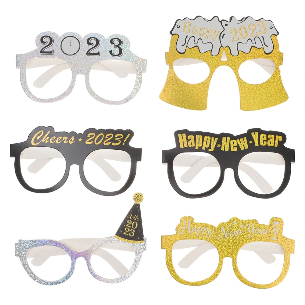 6pcs Happy New Year Eyeglasses Celebration Paper Eyeglasses Photo Props