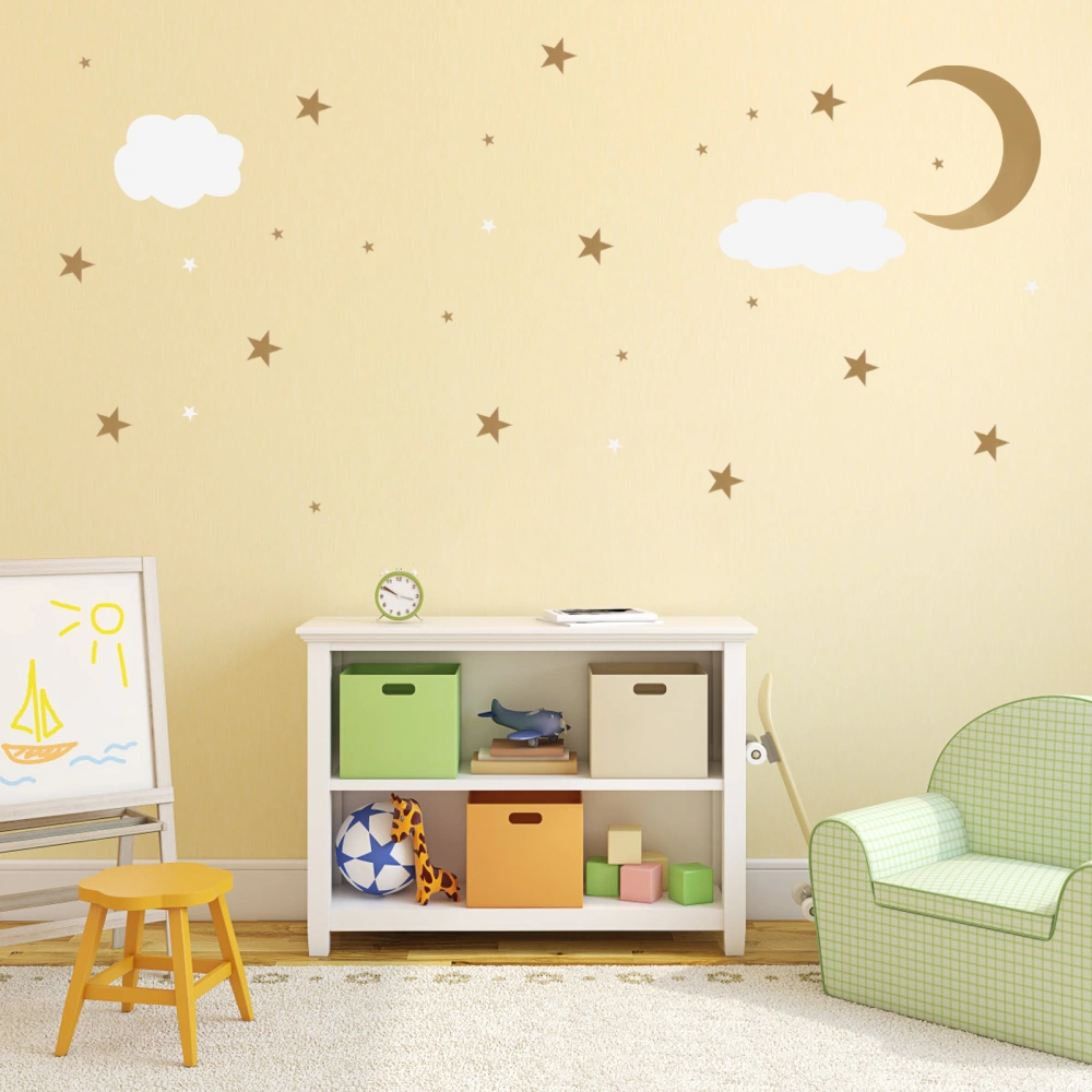 3 Sheets DIY Moon and Stars Wall Decals Starry Sky Wall Decorations Murals