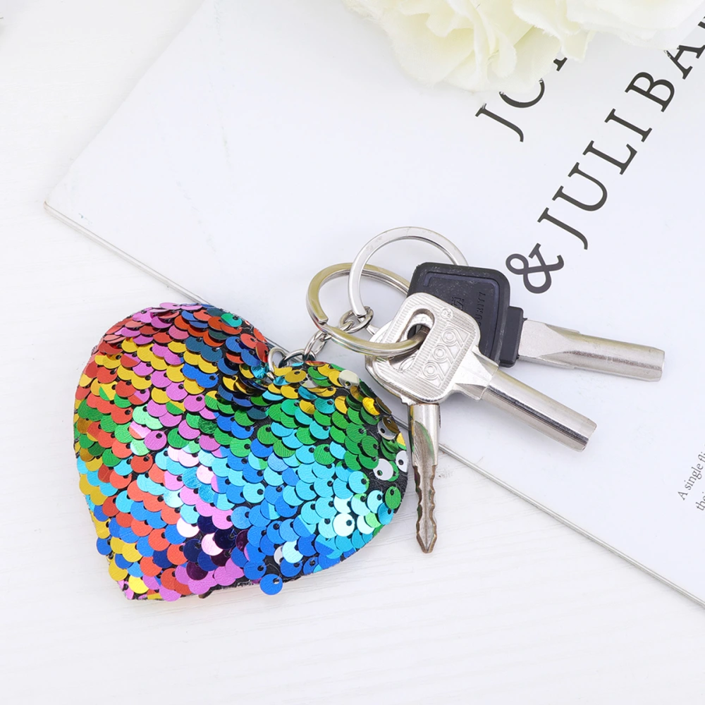 5pcs Heart Shaped Keychain Decors Fashion Shiny Pendants Party Gifts Sequined Hanging Ornament for Birthday Carnival Colorful